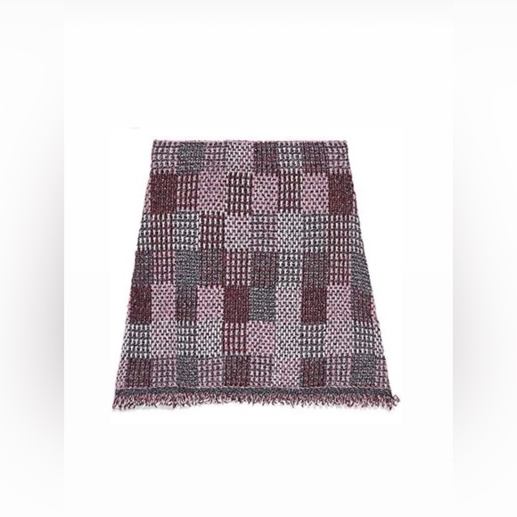 Zara Purple Pink Plaid Oversized Knit Fringe Overshirt Jacket and Skirt Set - Picture 2 of 11